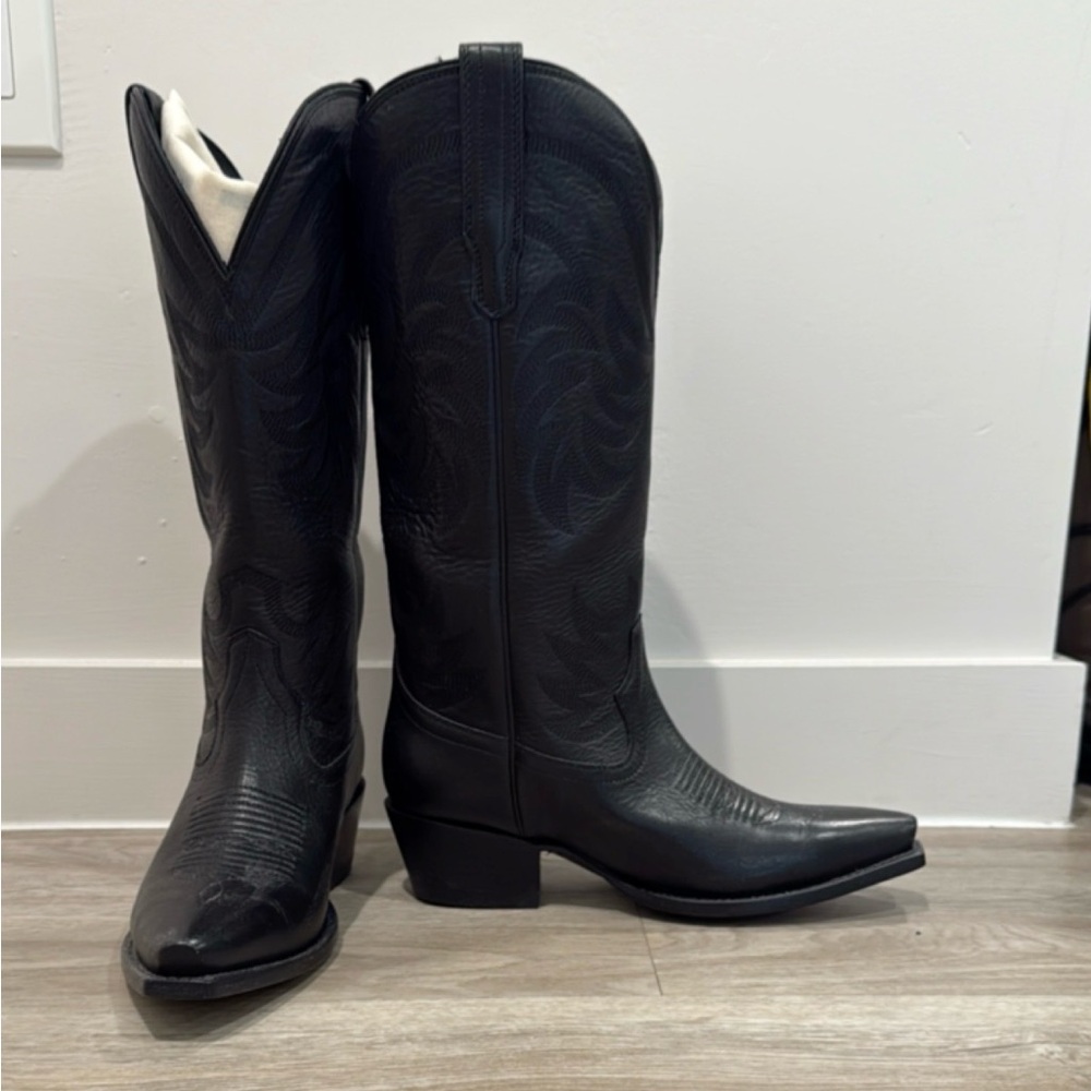 Tecovas Black Leather Western Cowgirl Heeled Boots